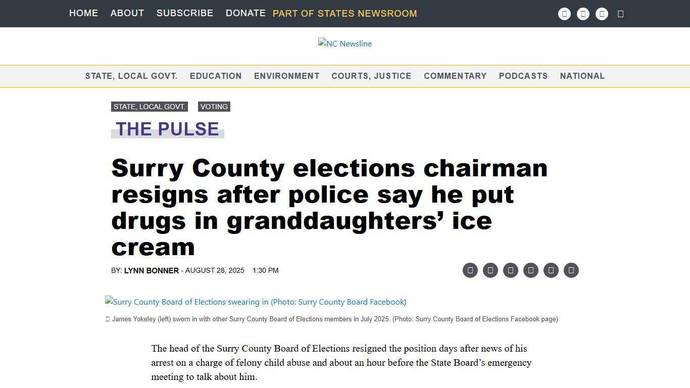 Surry County elections chairman resigns after police say he put drugs in granddaughters' ice cream • NC Newsline